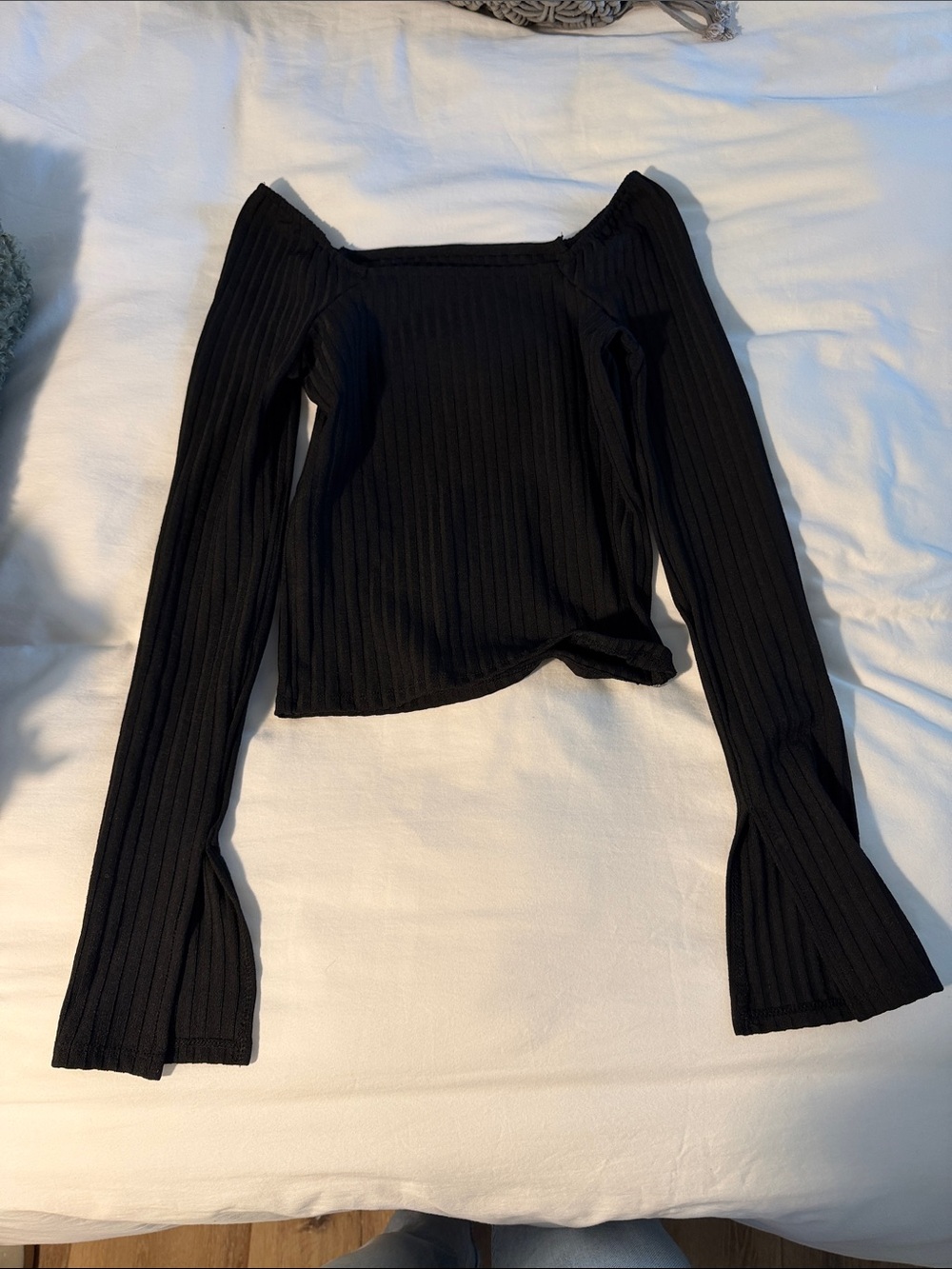 Madewell Black Ribbed Off-Shoulder Long Sleeve Top